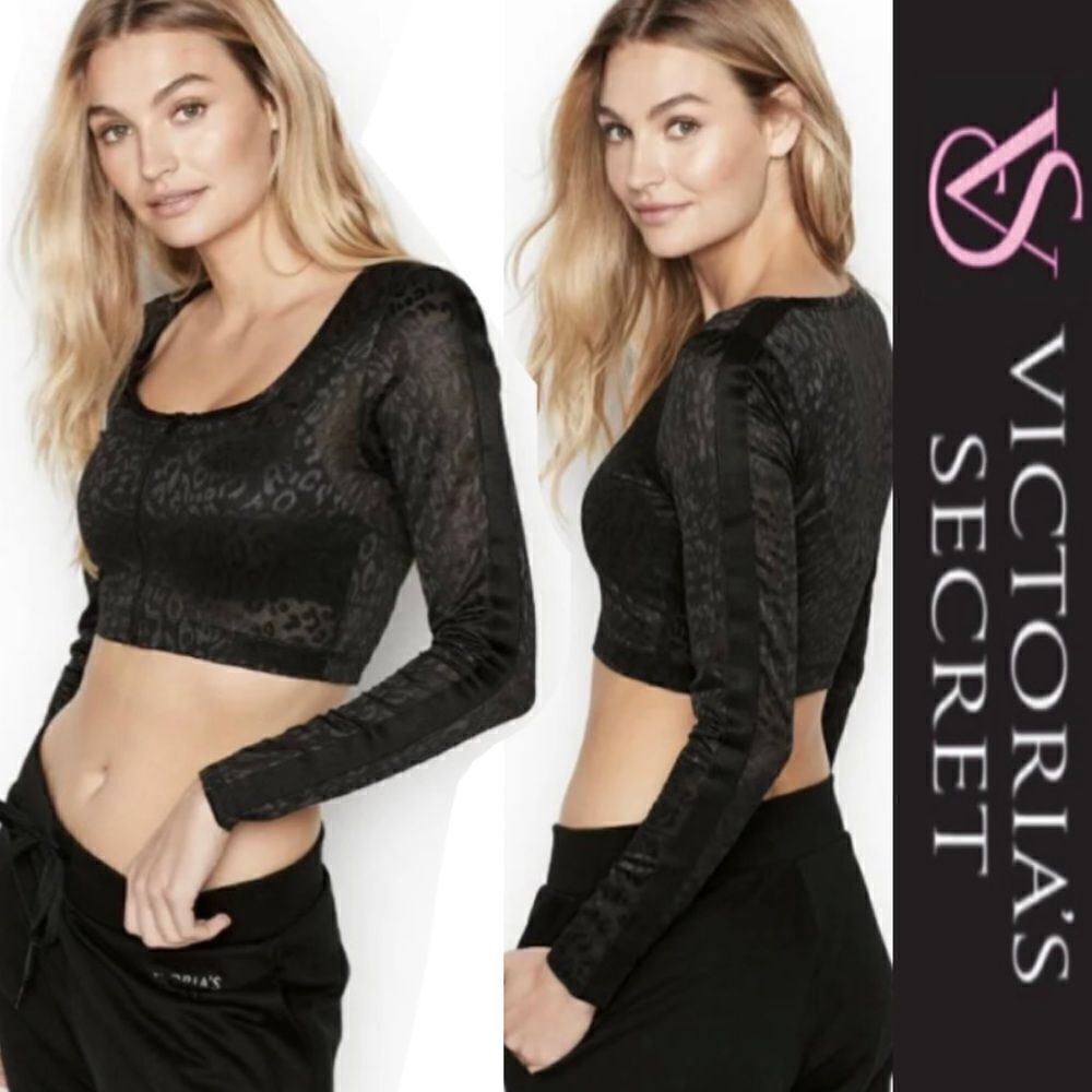 Victoria’s Secret Black Leopard Long Sleeve Active Top